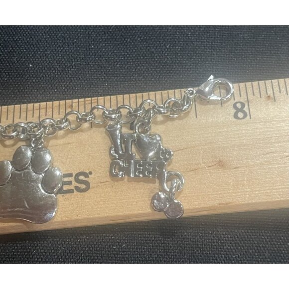 Cheer-Themed Silver Charm Bracelet With Paw Print Megaphone & "I Love To Cheer" - Picture 11 of 11